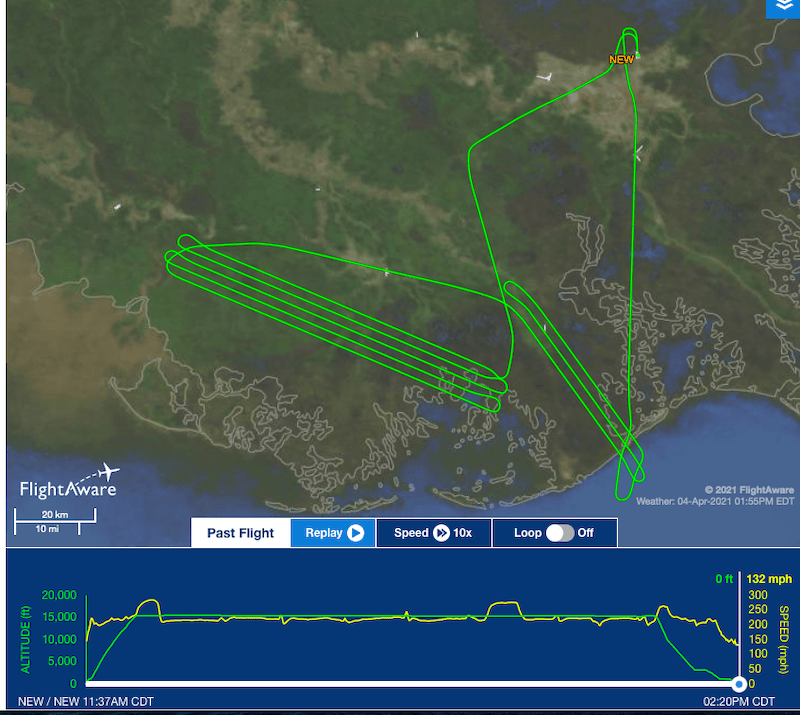 A map of the bright flight track over the delta