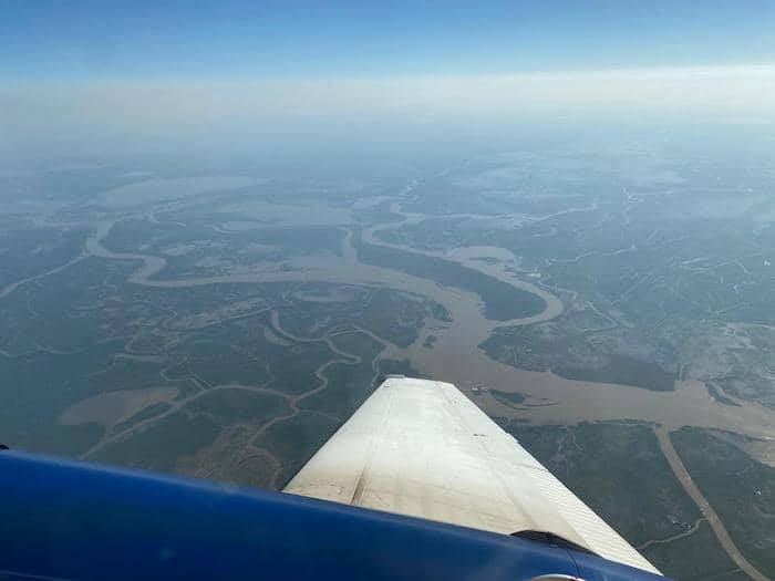 Aerial photo of the river from the plane