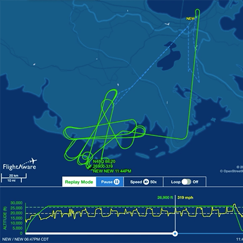 A map of the bright flight track over the delta