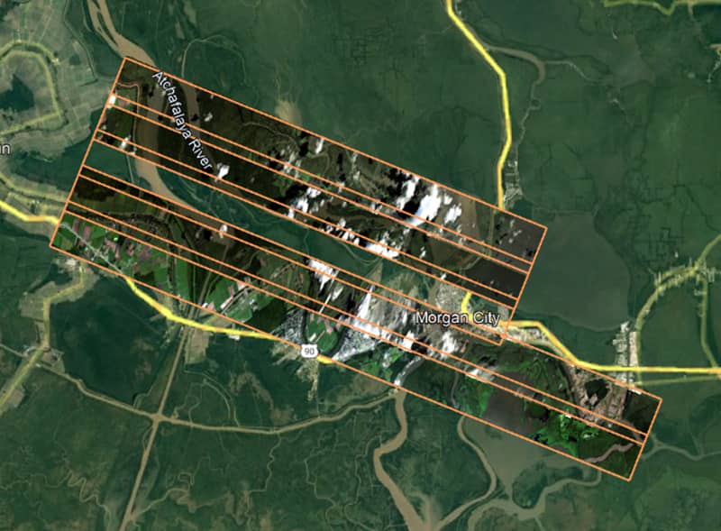 Several swath images overlaid on Google Earth