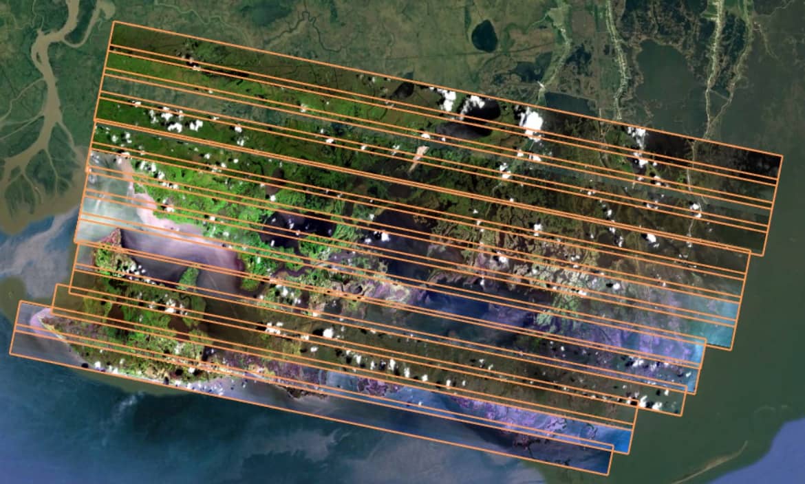 Aerial image of AVIRIS lines overlaid on Google Earth