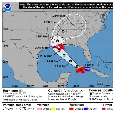 Map of hurricane Ida’s path