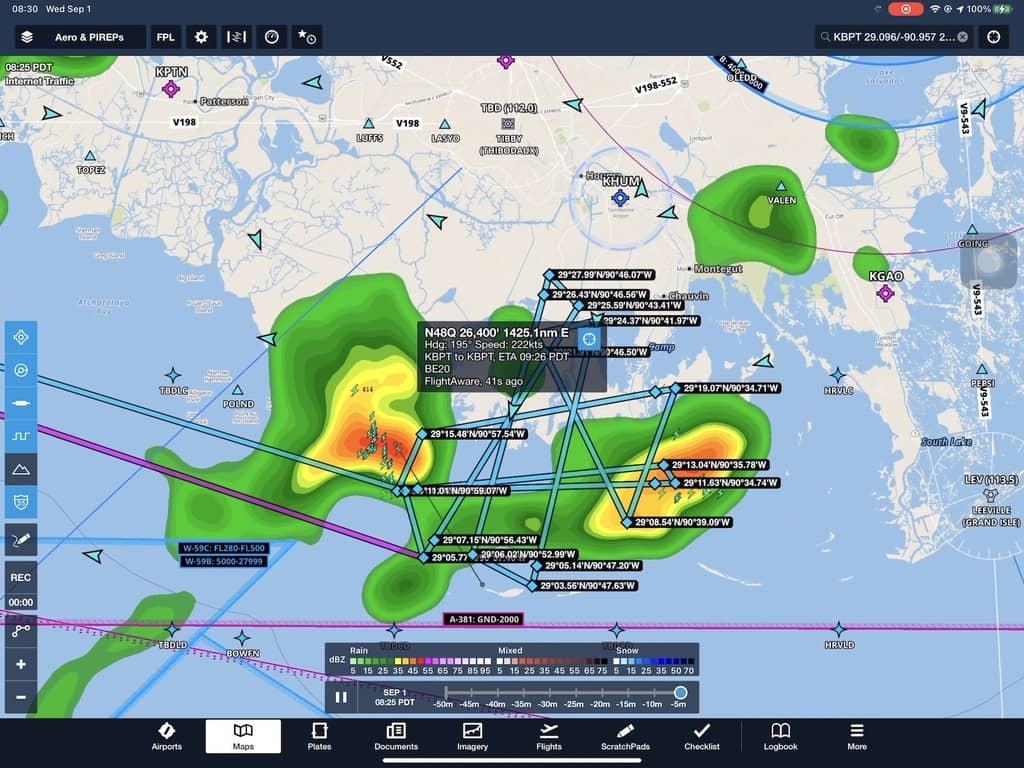 Map of AirSWOT’s chaotic flight track to avoid thunderstorms